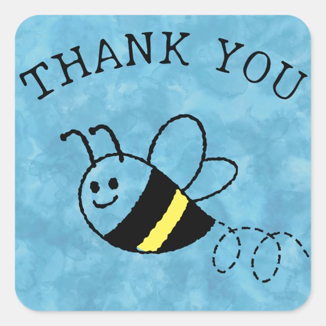 Sticker Carré Baby shower bleu volant de la jolie petite abeille (Devant)