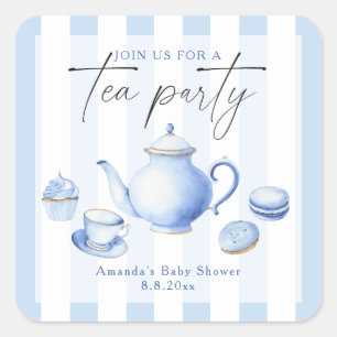 Sticker Carré Baby shower Blue Tea Party