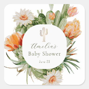 Sticker Carré Baby shower Boho Cactus