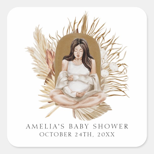 Sticker Carré Baby shower Boho Florals (Devant)