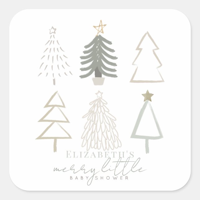 Sticker Carré Baby shower Boho Green Christmas Trees (Devant)