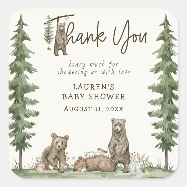 Sticker Carré Baby shower Boho Nous Pouvons Attendre Merci (Devant)