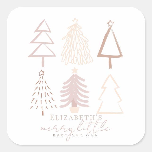 Sticker Carré Baby shower Boho Pink Christmas Trees (Devant)