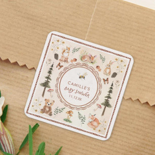 Sticker Carré Baby shower boisé rustique