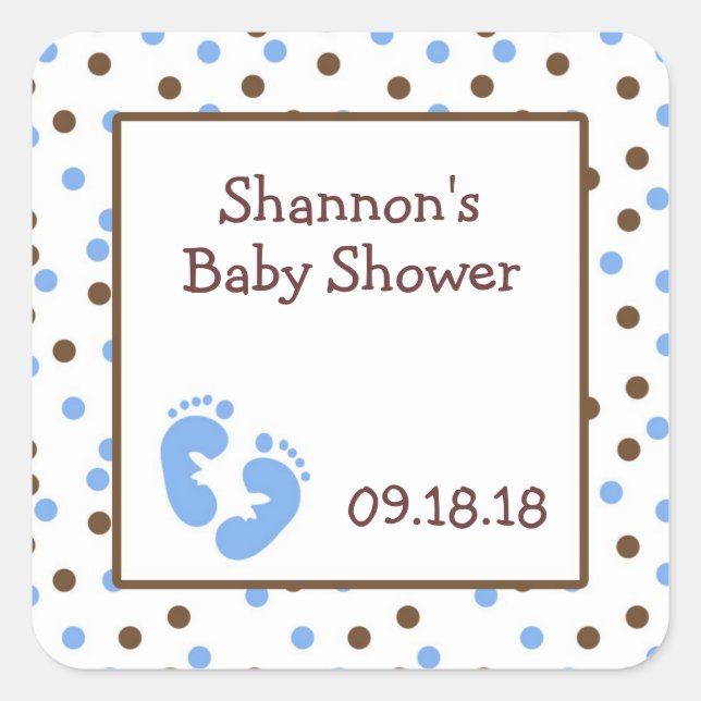 Sticker Carré Baby shower Brown bleu et chocolat Favoriser avec  (Devant)