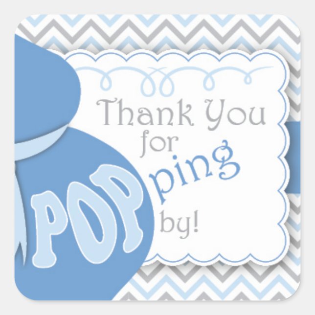 Sticker Carré Baby shower Bump Bleu Belly Favoriser les autocoll (Devant)