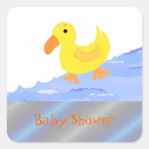 Sticker Carré Baby Shower Canard Jaune