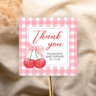 Sticker Carré Baby Shower Cerise sur le Gâteau