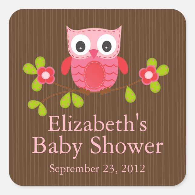 Sticker Carré Baby shower Chouette Moderne Cute (Devant)