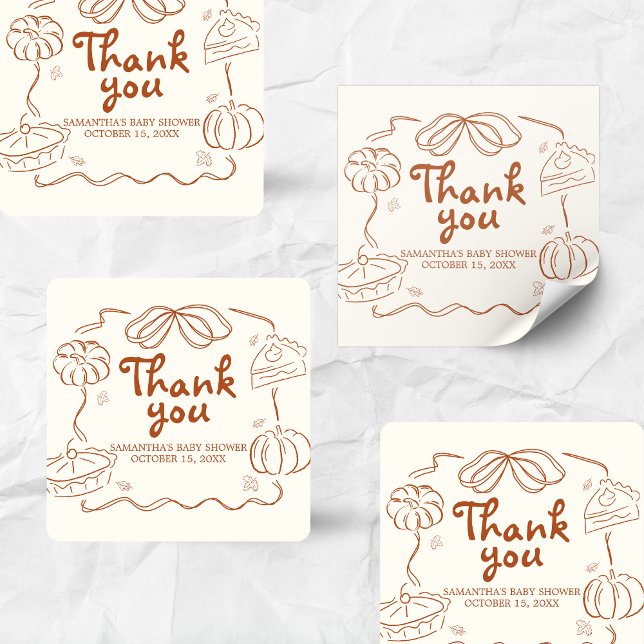 Sticker Carré Baby shower Citrouille Little Cutie Pie (Hand Drawn Little Cutie Pie Baby Shower Sticker)