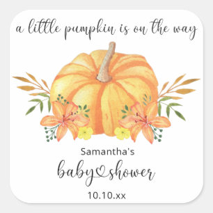 Sticker Carré Baby shower Citrouille orange aquarelle