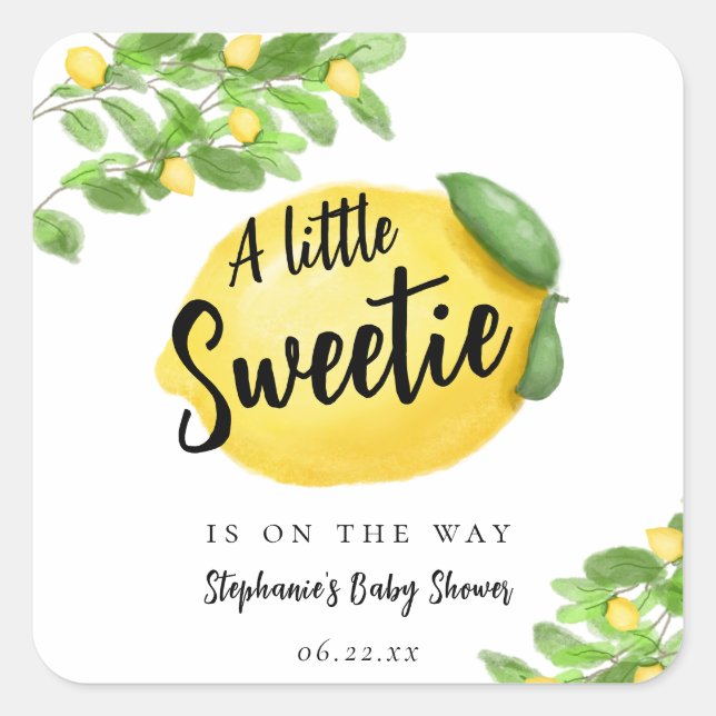 Sticker Carré Baby shower Citrus citron (Devant)