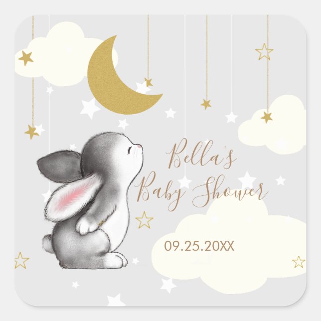 Sticker Carré Baby shower Cloud étoile neutre pour le genre de l (Devant)