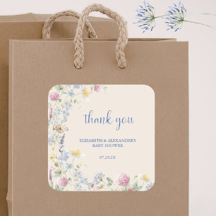 Sticker Carré Baby Shower Couple Fleur Sauvage