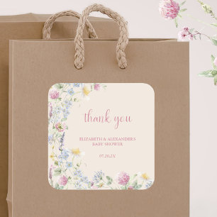 Sticker Carré Baby Shower Couple Fleur Sauvage
