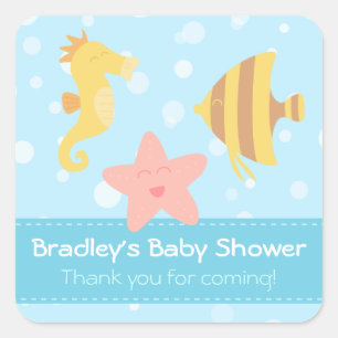 Sticker Carré Baby shower : Créatures sous-marines de bande
