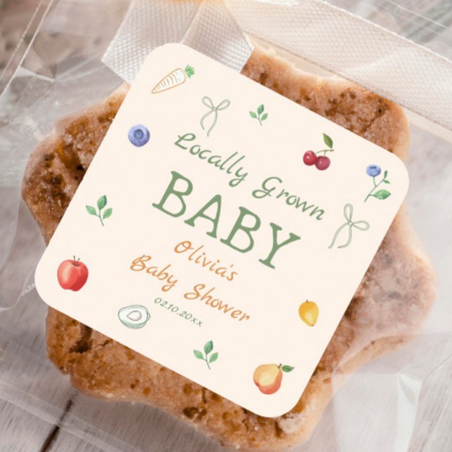 Sticker Carré Baby shower cultivé localement (Créateur téléchargé)