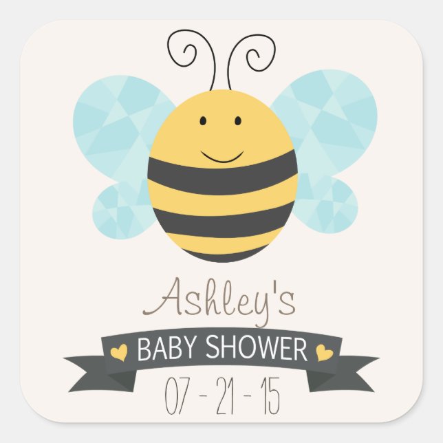 Sticker Carré Baby shower d'abeille jaune et noire (Devant)
