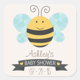 Sticker Carré Baby shower d'abeille jaune et noire