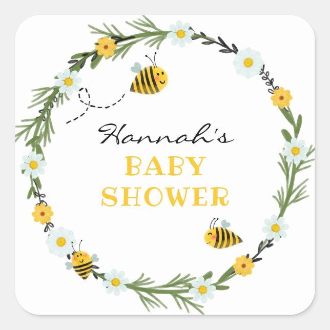 Sticker Carré Baby shower d'abeilles (Devant)