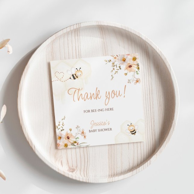 Sticker Carré Baby shower d'abeilles florales au miel Merci (Créateur téléchargé)