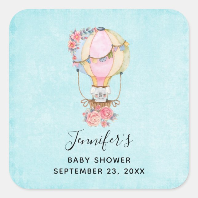 Sticker Carré Baby shower d'aquarelle à bulle d'air chaud (Devant)