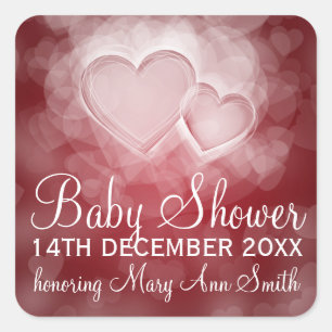 Sticker Carré Baby shower Date Modern Hearts Rouge
