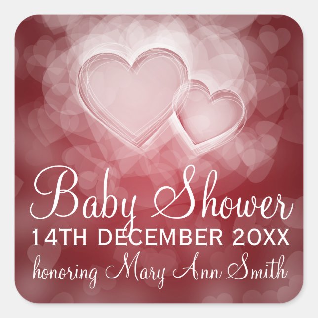 Sticker Carré Baby shower Date Modern Hearts Rouge (Devant)
