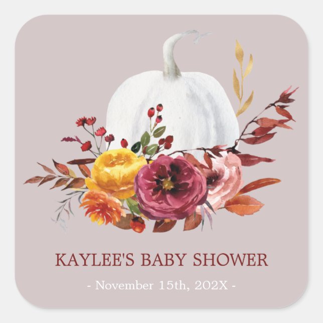 Sticker Carré Baby shower d'automne de pompage faveur (Devant)