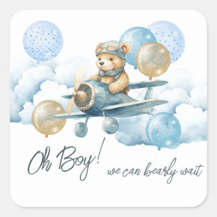Sticker Carré Baby shower d'avion Teddy Bear