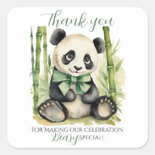 Sticker Carré Baby shower de bébé Panda ours Merci