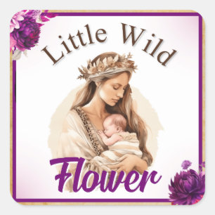 Sticker Carré Baby shower de Boho pourpre