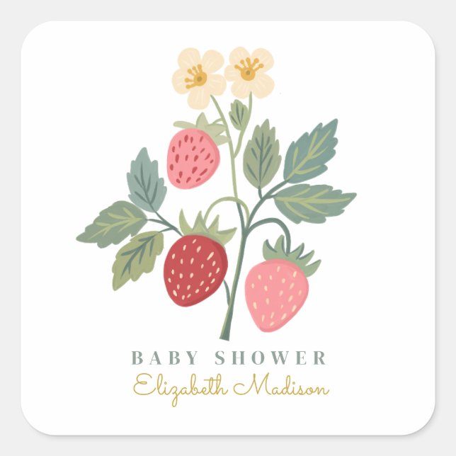 Sticker Carré Baby shower de bouquet de fraises sucrées (Devant)