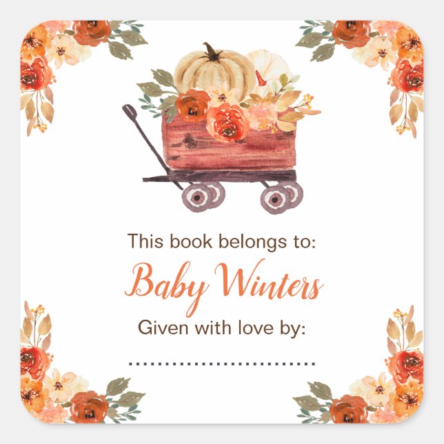 Sticker Carré Baby shower de camion Citrouille Floral (Devant)