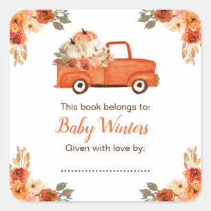 Sticker Carré Baby shower de camion Citrouille Floral