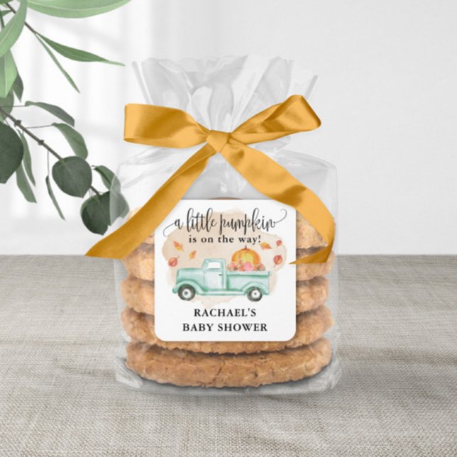 Sticker Carré Baby shower de camions agricoles Citrouilles de Fa (Great stickers to elevate your party favors.)