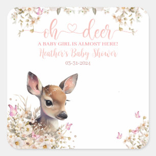 Sticker Carré Baby shower de cerfs de bois fille