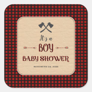 Sticker Carré Baby shower de chasseur sauvage de bison rouge de 