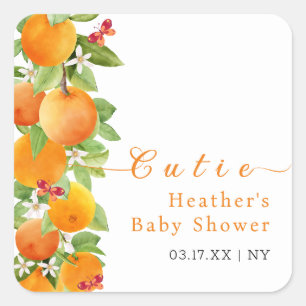 Sticker Carré Baby shower de clémentine orange Little Cutie Citr