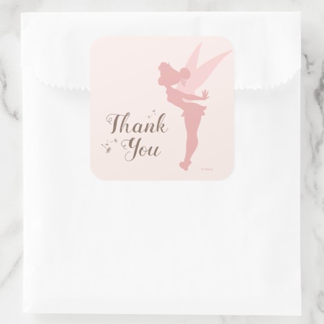Sticker Carré Baby shower de cloche à pinceau rose - Merci (Sac)