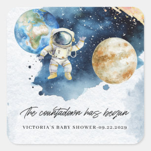 Sticker Carré Baby shower de compte des planètes spatiales