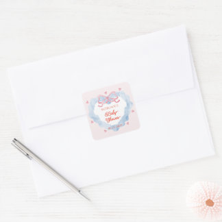 Sticker Carré Baby shower de coquette rose pâle Berry