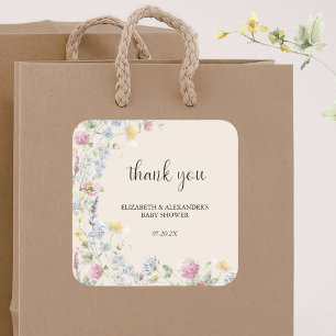 Sticker Carré Baby Shower de Couple Fleur Sauvage