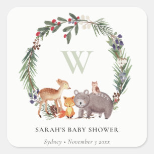 Sticker Carré Baby shower de courge feuillu mou en bois