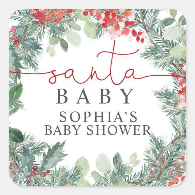 Sticker Carré Baby shower de couronne de Noël (Devant)