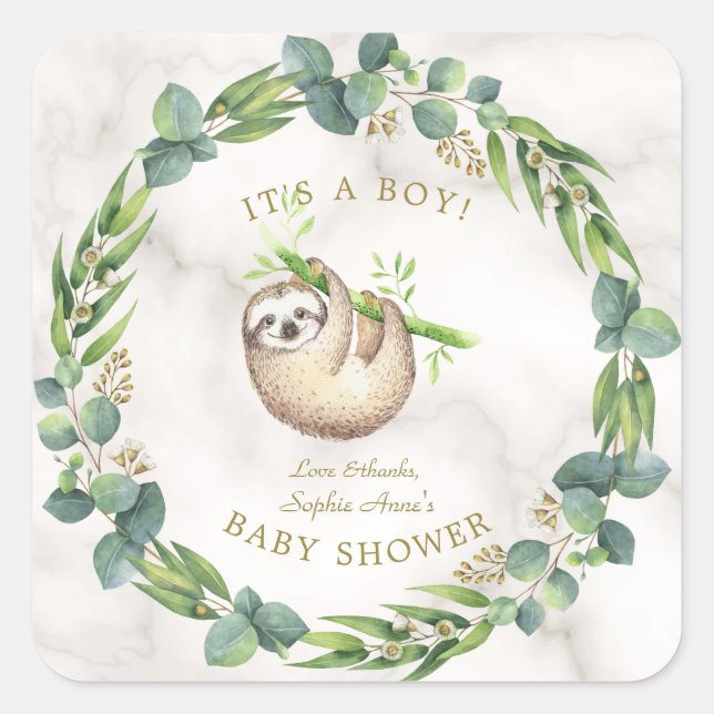 Sticker Carré Baby shower de couronne d'eucalyptus à fentes mign (Devant)