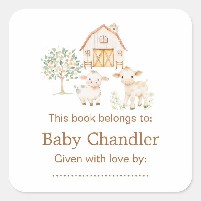 Sticker Carré Baby shower de ferme mignonne (Devant)