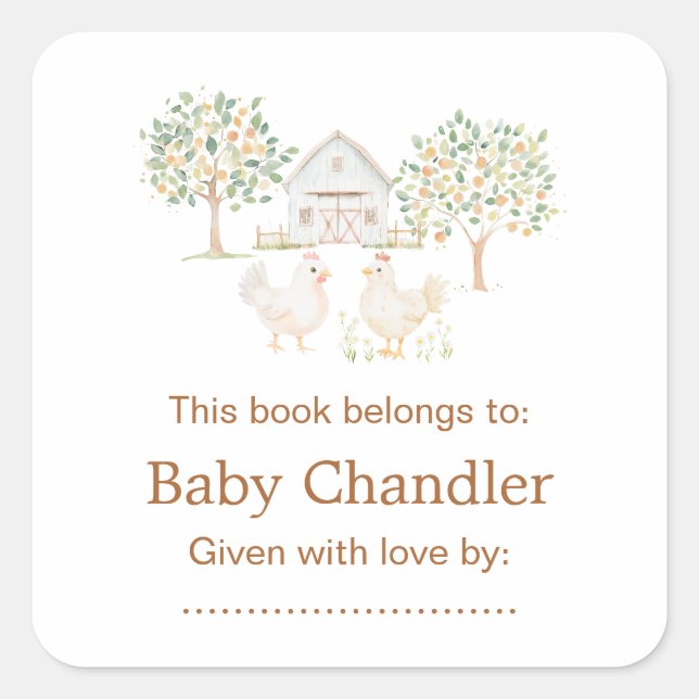 Sticker Carré Baby shower de ferme mignonne (Devant)