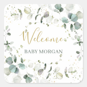 Sticker Carré Baby shower de feuillage Eucalyptus