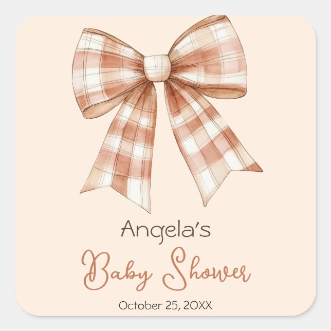 Sticker Carré Baby shower de fille à la cou rose (Devant)